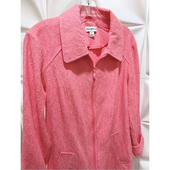 Susan Graver Sz S Pink Textured Lace Zip Up Longline Jacket Spring Easter Womens - Picture 5 of 7